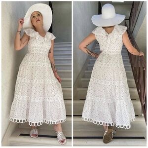 Just me tiered dainty floral print ruffle v neck maxi dress sz small